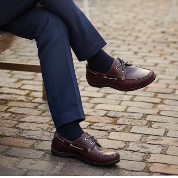 Timberland Annapolis‎ 2-Eye Moc Toe rootbeer Burgundy Leather Boat Shoes Sz 9.5
